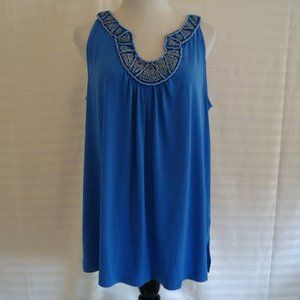 NWT Dana Buchman Women's Blue Beaded Sleeveless Tank Top Blouse Size L